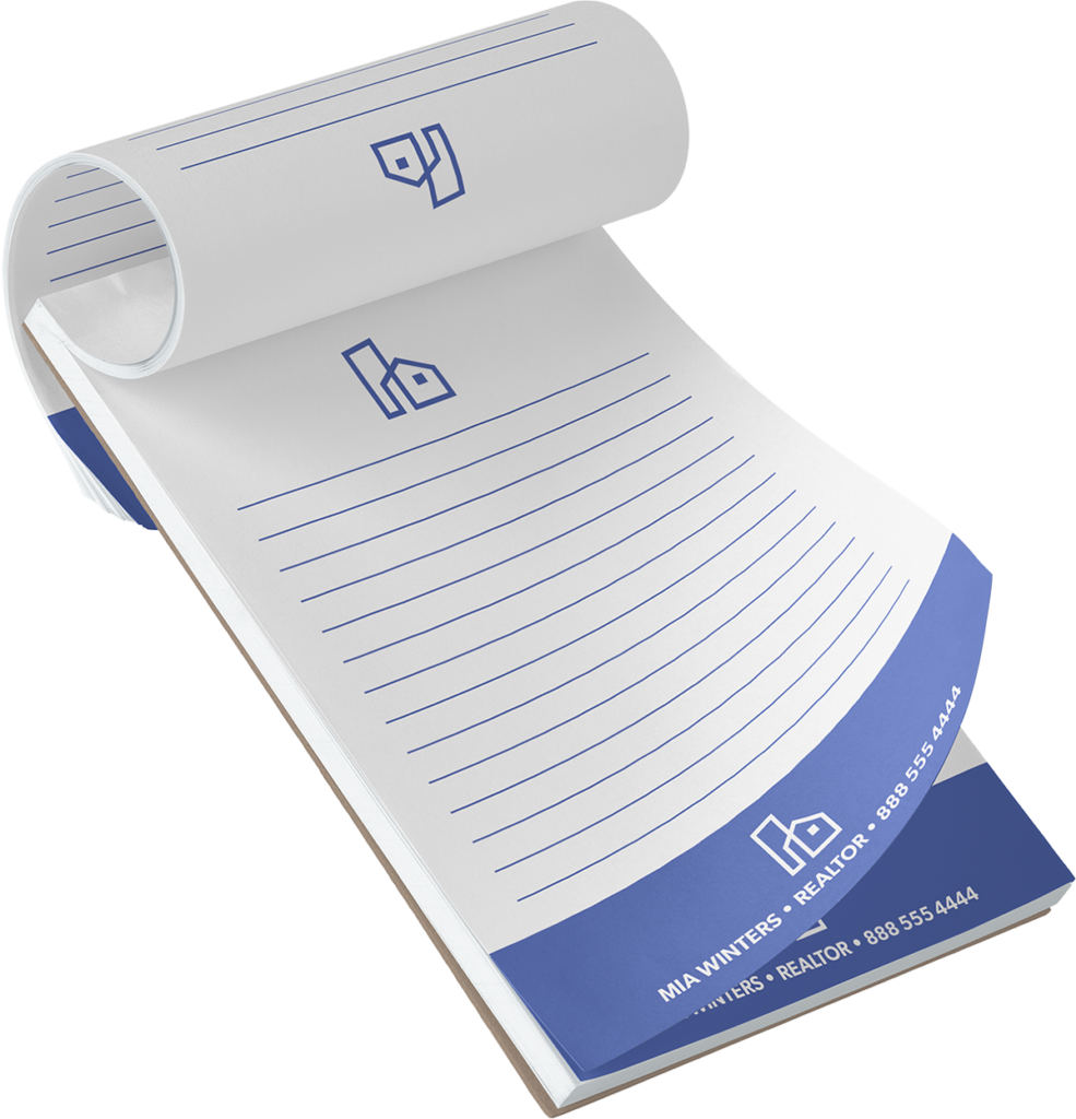 Custom notepads in Vancouver. Mock-up of a double-sided notepad.