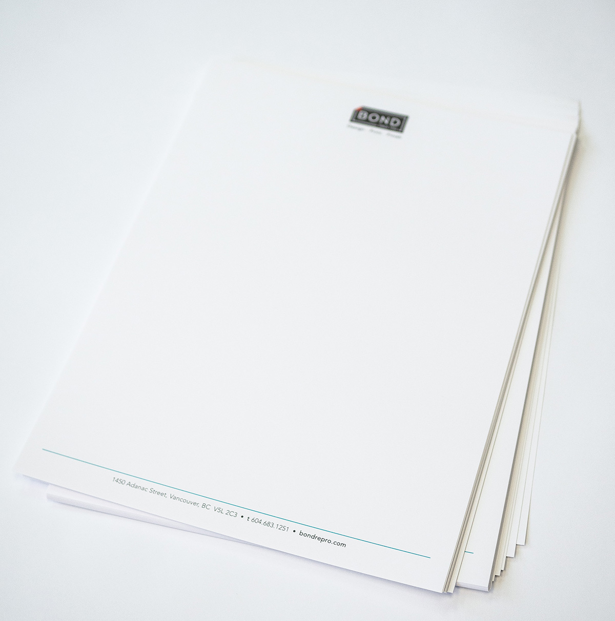 Close up of letterhead printing at Bond